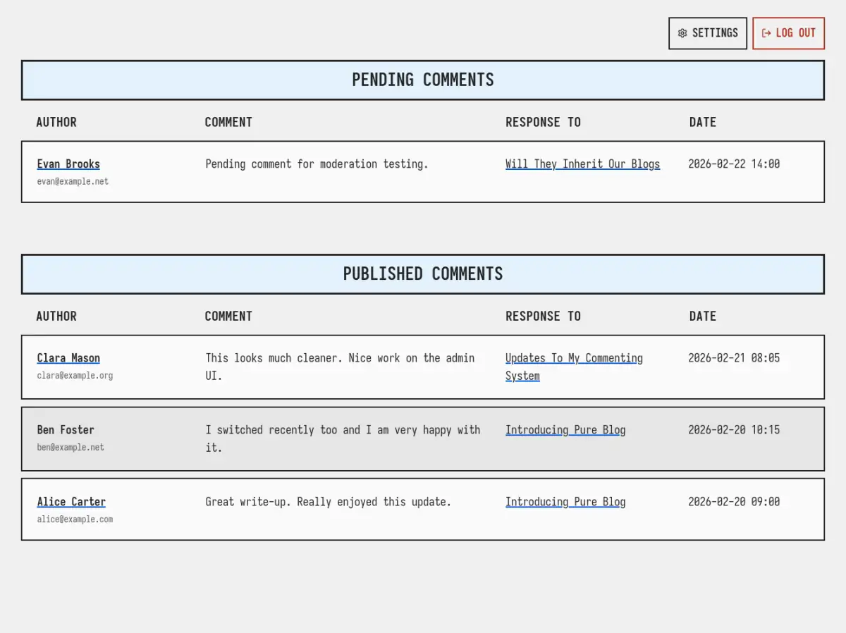 Pure Comments screen shot